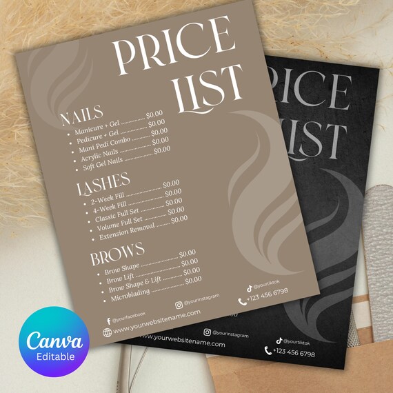 Hair Salon Pricing Guide, Printable Price List Template Canva