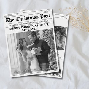 Krant kerstcadeausjabloon voor stellen, kerstnieuwsbriefkaart, eerste kerstcadeau voor vriend en vriendin, canvassjabloon