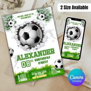 Fußball-Geburtstagseinladung, Fußball-Geburtstagseinladung Vorlage zum ausdrucken, Fußballeinladung digital bearbeitbar in canva