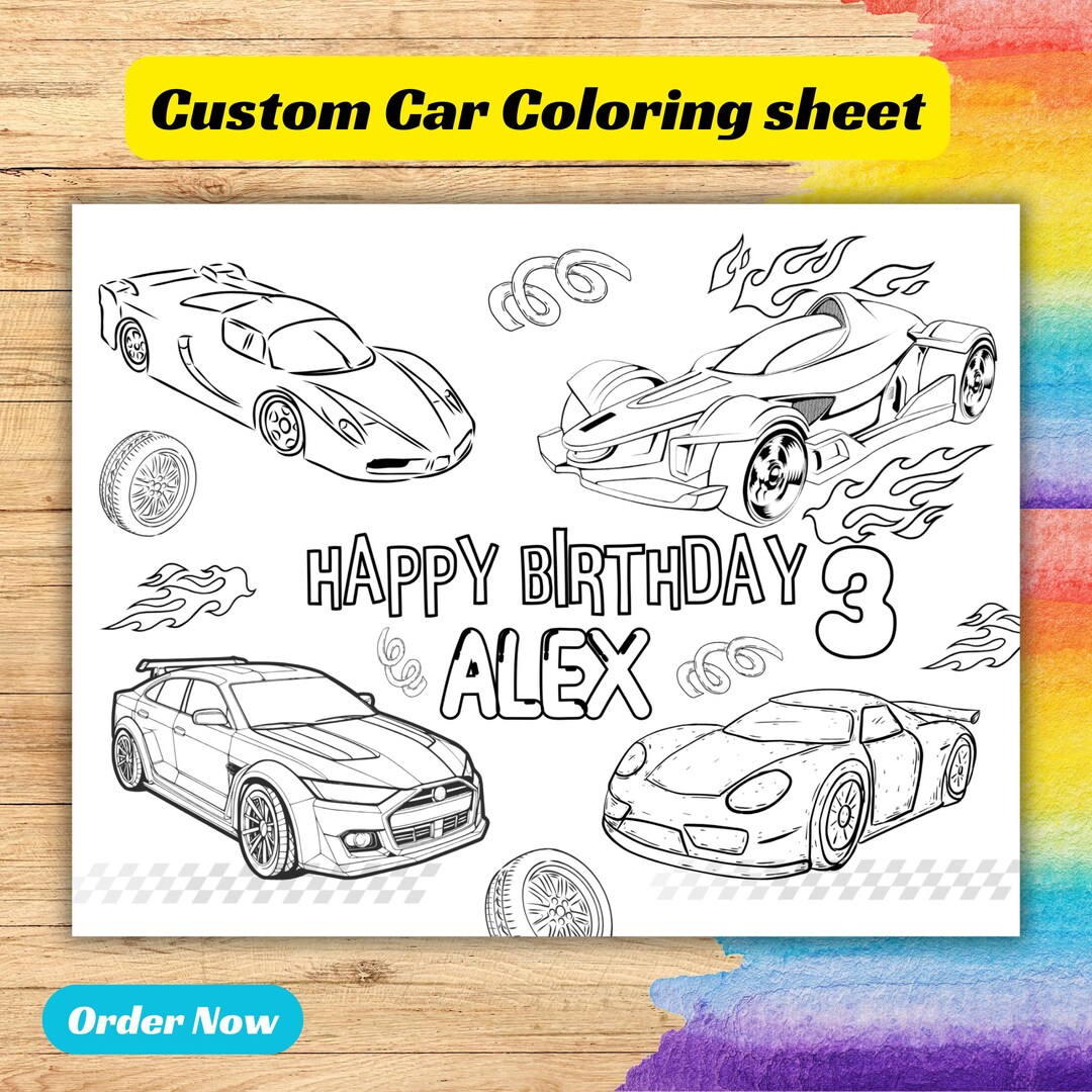 Customizable Cars Birthday Coloring Sheet | Hot Wheels Printable ...