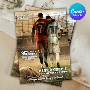 Ronaldo vs Messi Birthday Invitation Birthday card, editable Invite, Digital Invitation
