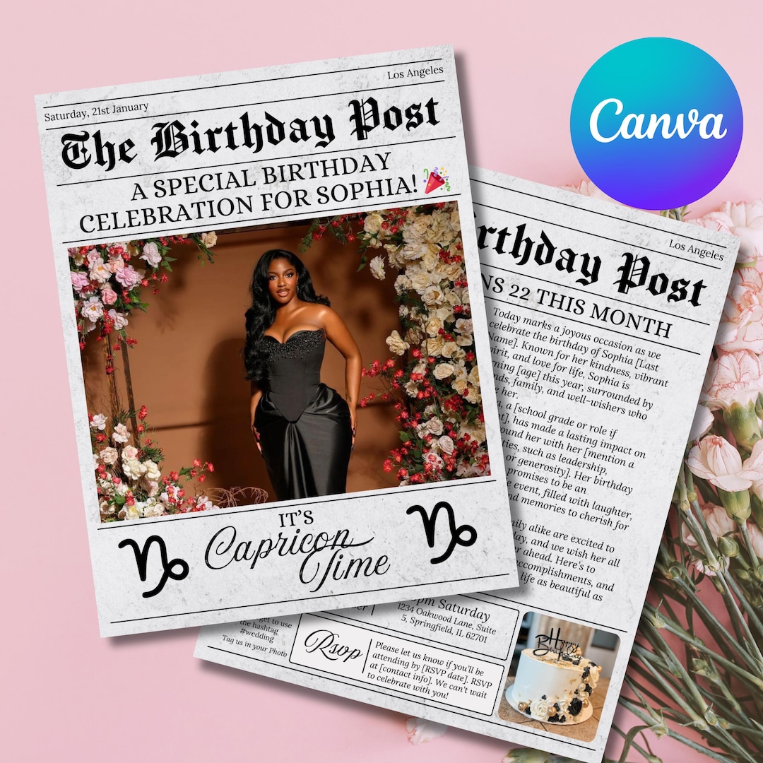 Birthday Newspaper Canva Template, Birthday Newspaper Template