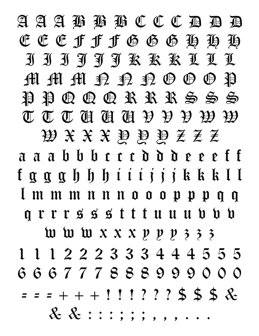 Temporary Tattoo Letters Sheet Gothic Old English Printable Digital ...