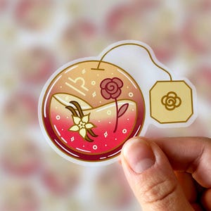 Adesivo de astrologia de Libra, adesivo transparente AstroloTea, adesivo do zodíaco de Libra, adesivo estético do zodíaco, adesivo do signo de ar, chá de baunilha e rosas