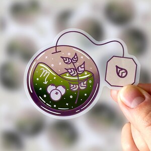 Scorpio Astrology Sticker, AstroloTea Clear Sticker, Scorpio Zodiac Sticker, Aesthetic Zodiac Sticker, Water Sign Sticker, Black Currant Tea