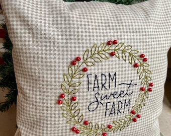 Farmhouses Primitive Shelf Decor Holiday Embroidered Americana Colonial Decor Pillow 12 X 12