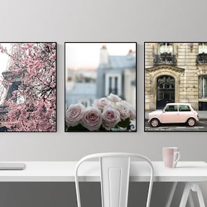 Paris Photography. Paris Pink Print Set of 3, Office Art, Bathroom Decor, Pink Paris Prints, Paris Print Set