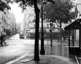 Paris Photography, Rainy Sunday Morning in Paris , Black and White Photography, Francophile Wall Art, Gallery Wall Art, Rain in Paris