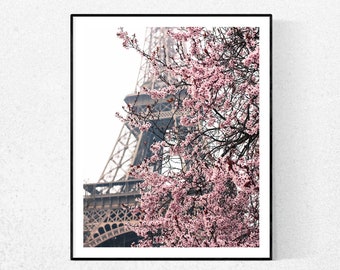 Paris Photography, Paris Je t'aime, Paris in the Springtime, Pink Cherry Blossoms Eiffel Tower, Paris Home Decor, Blush Pink, Paris in Bloom