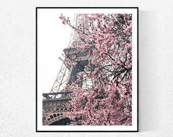 Eiffel Tower Cherry Blossom Paris Photography, Blush Pink Home Decor