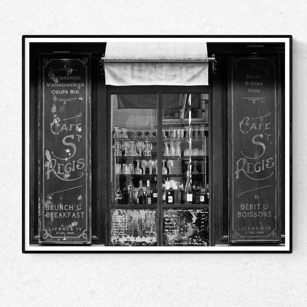 Paris Photography, Evening at Café St Regis, île St Louis, Classic Paris Cafe, black and white photography, kitchen art, Paris Photo