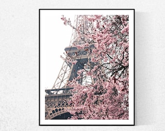 Paris Photography, Paris Je t'aime, Paris in the Springtime, Pink Cherry Blossoms Eiffel Tower, Paris Home Decor, Blush Pink, Best Seller