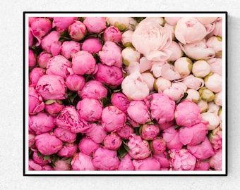 Paris Photography, Summer in Paris, Peony Season, Pink Hues, Market in Paris, Pink Wall Art, French Print, Peony in France, Pink Peonies