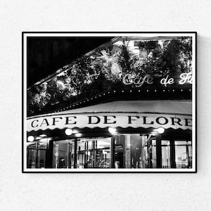 Paris Photography, Café de Flore in Paris,  St Germain Des Près,  Classic Parisisan Cafe , black and white photography, Paris kitchen art