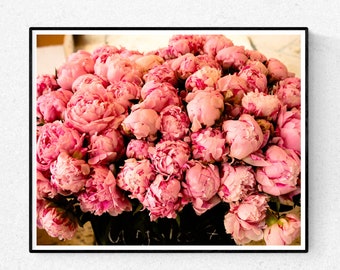 Paris Photography, Pink Peony for sale at the Market in France, French Market, deep pink wall art, southern france peony, french home decor