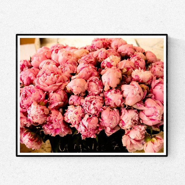 Paris Photography, Pink Peony for sale at the Market in France, French Market, deep pink wall art, southern france peony, french home decor