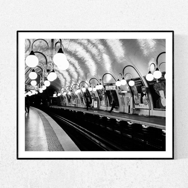 Paris Photography, Paris Metro Cité, Black and White Photography, Parisian Metro, Francophile Wall Art, Christmas Gift, Rain in Paris