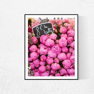 Paris Photography, Pink Peonies For Sale at the Paris Market, Pink Hues, Market in Paris, Pink Wall Art, French Print, Peony in France