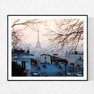 Paris Photography, Sunset in Montmartre, Parisian Rooftops, Eiffel tower Photo, Living Room Art, Winter in Paris, Montmartre, Landscape