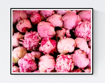 Paris Photography, Fragrant Pink Peonies, French Market in Southern France, Pink Wall Art, French Print, Peony in France, Paris Pink Art