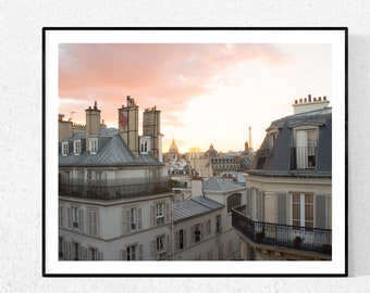 Paris Photography, Sunset on St Germain, Parisian Rooftops, Eiffel tower Photo, Living Room Art, Paris Balcony, Rebecca Plotnick