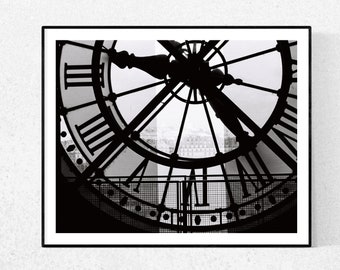 Paris Photography, A moment in Paris, black and white photography, Living Room Art, Clock at the Musee D'Orsay, black and white Paris print
