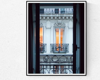 Paris Rooftop Photography, Blue Hour, French Apartment Window