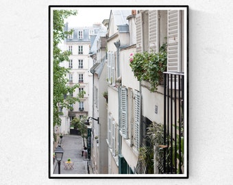 Paris Photography, Spring in Montmartre, blue shutters, Parisian Rooftops, Paris Wall Art, France, French Wall Decor, Opera House