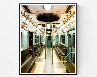 New York City Subway Photography, Green NYC Subway Vintage Photograph, new york city wall art, subway art, train photography, boys room art