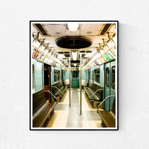 New York City Subway Photography, Green NYC Subway Vintage Photograph, new york city wall art, subway art, train photography, boys room art