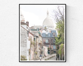 Paris Photography, Sacre Couer in Montmartre, soft blue and grey tones, Paris, France, French Wall Decor, Parisian Architecture