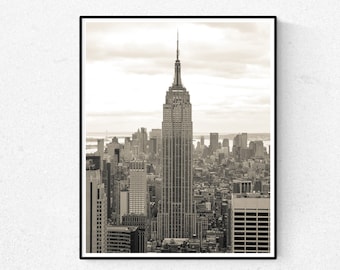 Top of the Rock, New York City Photography, Empire State, Art, NYC Decor, architecture Photo, Sepia Photograph of NYC, Empire State Building