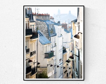 Paris Photography, Romantic Rooftops of Montmartre, soft blue and grey, Paris Print, Francophile Gift, Paris Wall Art, Paris Bedroom Art