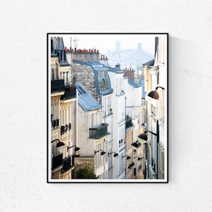 Paris Photography, Romantic Rooftops of Montmartre, soft blue and grey, Paris Print, Francophile Gift, Paris Wall Art, Paris Bedroom Art
