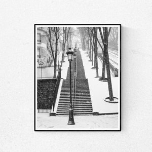 Paris Photography, Snowy morning in Montmartre, winter photography, Paris in the snow, black and white art, Winter in Paris, Francophile