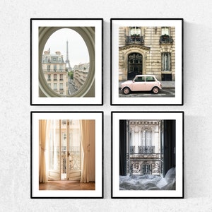 Paris Photography, Paris Portrait Photography Set of (4), Best Selling Paris Prints, Eiffel Tower Paris, Pink Car, Rebecca Plotnick