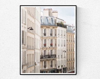 Paris Photography, Afternoon Light in Montmartre, Rooftops of Paris, flower boxes, soft blue and grey, Paris Photo, Wall Decor,Paris Print