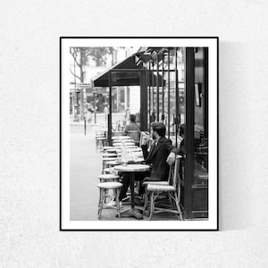 Paris Photography, Weekend Mornings in Paris, Classic Paris, boy at cafe, black and white, Paris Art, french decor, Paris Cafe Photo