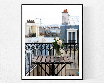 Paris Photography, Spring in the Paris Apartment, Pink Peony on the Paris Balcony,  Pink, Montmartre, Spring in Paris, flower decor