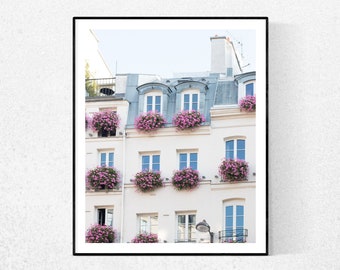 Paris Photography, St Germain Pink Balconies, Parisian Rooftops, Pink Flower Boxes, Living Room Art, Paris Pink Balcony, Bathroom Wall Art