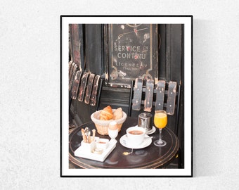 Fotografía de París, Desayuno parisino matutino, Café St Regis, Ile St Louis, Mañanas en París, Francés, Arte mural para la cocina