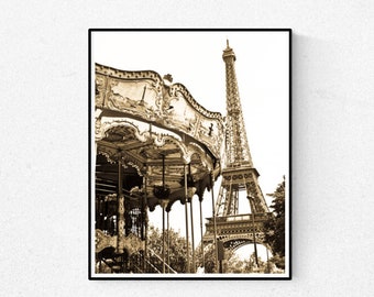 Paris Photography, Paris Eiffel Tower and Carousel, Paris Architecture, Nursery Decor, Whimsical, Carousel in Paris, Paris Eiffel Tower