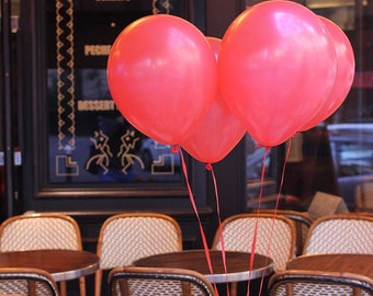 Red Balloons in Paris, Breakfast in Paris, Paris Photography, French Cafe, Cafe Chairs, Croissant French Home Decor, Red
