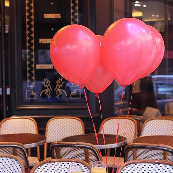 Red Balloons in Paris, Breakfast in Paris, Paris Photography, French Cafe, Cafe Chairs, Croissant French Home Decor, Red
