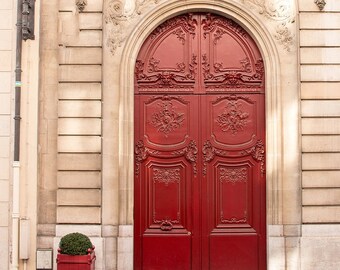 Paris Photography, Red door in Paris, Paris Door Wall Art, Left Bank Paris, Living room Art, Everyday Parisian, Gift for Francophile