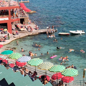 Italy Photography, Summer Beach club in Capri, Italy, beach photography, Italian home decor, Beach Art, bedroom art, beach umbrella