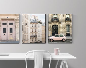 Paris Photography. Paris Print Set of 3, Office Art, Bathroom Decor, Pink Paris Prints, Paris Print Set