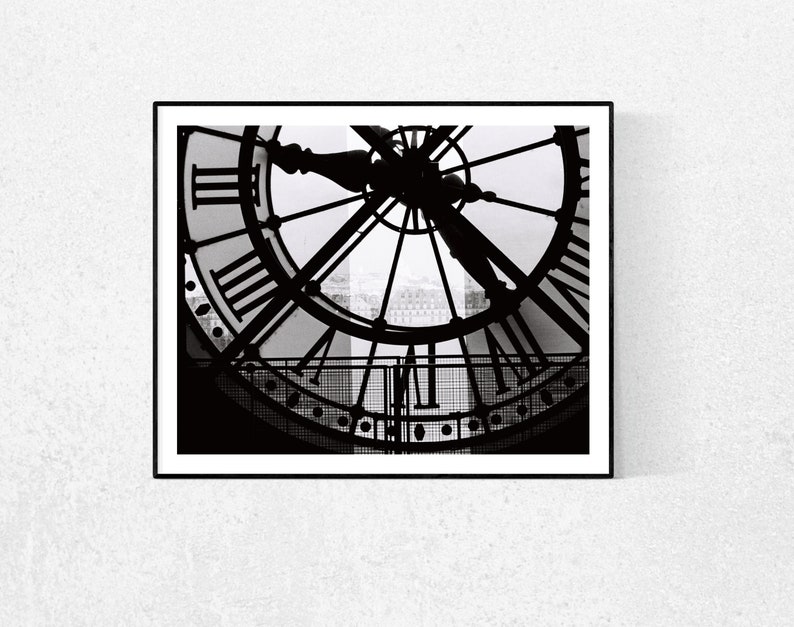 Paris Photography, A moment in Paris, black and white photography, Living Room Art, Clock at the Musee D'Orsay, black and white Paris print image 1