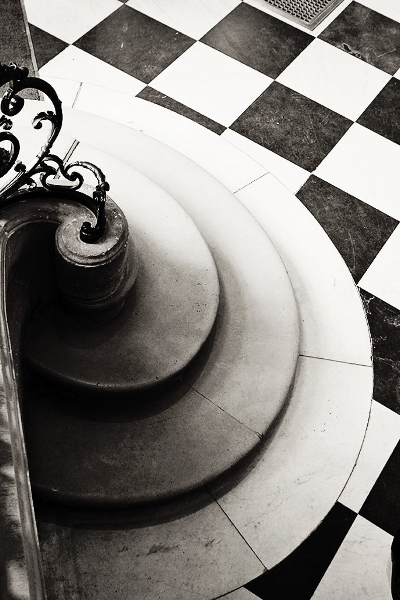 Black and White Photography, Paris Rodin Museum, French staircase, checkered black and white floor, Rodin, Paris Black and White Photography image 1