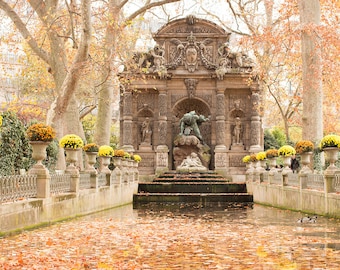 Paris Photography, Medici Fountain in Jardin du Luxembourg in Autumn, Fall in Paris, Luxembourg Gardens, Autumn Colors, Paris Park